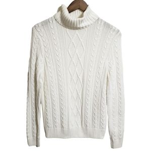 Wainscott White Cable Knit Turtleneck Sweater Women's Size Large